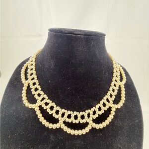 Avon 1987 Pearlized Lace Necklace Faux Pearl Beaded Bib Vintage Jewelry